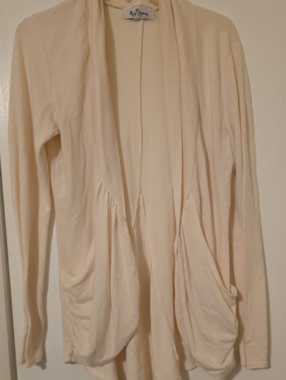 Self Esteem Cream Open-Front Draped Cardigan